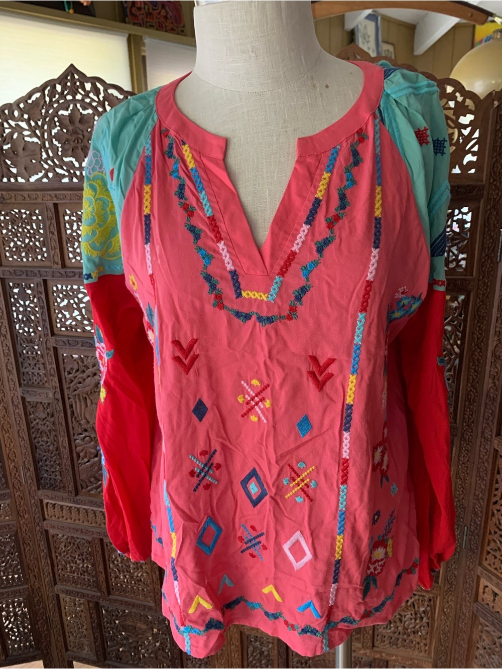 Savanna Jane Coral-Pink Embroidered Boho Tunic